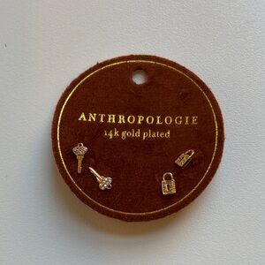 Anthropologie 14k Gold Plated lock and key Earring Set